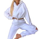 Γυναικεία μονόχρωμη σετ, φόρμες και crop top φούτερ με κουκούλα, πολυεστέρας 5