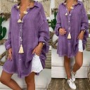 Γυναικεία oversize πουκάμισα με μακριά μανίκια Επαυξημένη διάρκεια Κουμπώματα με κουμπιά Κλασικός γιακάς Στρογγυλή κάτω άκρη Ελαφρώς 7