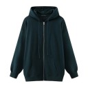 Γυναικεία oversized φούτερ με φερμουάρ και κουκούλα Ελεύθερη γραμμή με χαμηλούς ώμους Τσέπη καγκουρό Ριμπ μανσέτες και στρίφωμα Πολυεστέρας 5