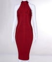 Γυναικεία φορέματα bandage με ψηλό γιακά και εκτεθειμένους ώμους Στενή εφαρμογή Μήκος κάτω από το γόνατο Στερεό πολυεστέρα 3