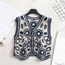 Γυναικεία πλεκτή γιλέκα χωρίς μανίκια Ανοιχτό σχέδιο λουλουδιών V λαιμόκοψη Κουμπώματα με κουμπιά Καμπυλωτό κάτω τελείωμα Βαμβάκι 3