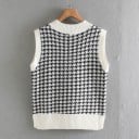 Γυναικεία πλεκτή oversize γιλέκα χωρίς μανίκια Ασπρόμαυρο σχέδιο κοτόπουλου Λαιμόκοψη V Κρεμ λωρίδες Βαμβάκι και πολυεστέρας 3