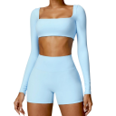 Γυναικεία σετ σορτσάκια και crop top με μακριά μανίκια, μονόχρωμα, σπαντεξ, νάιλον 4