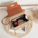 Γυναικεία τσάντα crossbody από πλεγμένη ψάθα και PU δέρμα Μικρή τσάντα με λαβή και ιμάντα στον ώμο Κλείσιμο με μεταλλικό κούμπωμα 19,5 8