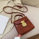 Γυναικεία τσάντα crossbody με επάνω λαβή Τετράγωνο σχήμα Μοτίβο κροκοδείλου Μεταλλικό κλείσιμο Αφαιρούμενο λουρί PU δέρμα Διαστάσεις 17 x 2