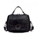 Γυναικεία τσάντα crossbody με επάνω λαβή Vintage εμφάνιση patchwork Καπάκι με μεταλλικές τρυπίτσες Κλείσιμο με φερμουάρ PU δέρμα 26 x 19 x 1