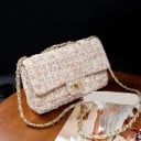 Γυναικεία τσάντα crossbody με καπάκι και αλυσίδα Δομημένο ύφασμα με εμφάνιση tweed Μεταλλικό κλείσιμο Μαλλί και PU δέρμα 10