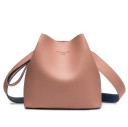 Γυναικεία τσάντα crossbody σε σχήμα σάκου για τον ώμο Λείο PU δέρμα Κλείσιμο φερμουάρ Φαρδύ λουρί σε αντίθετη απόχρωση 21 x 21 x 13 εκ. 5
