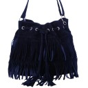 Γυναικεία τσάντα crossbody σε σχήμα σακούλας με φούντες Κορδόνι σύσφιξης με μεταλλικά μάτια Σουέτ και πολυεστέρας 29 x 14 x 30 εκ 1