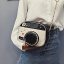 Γυναικεία τσάντα ώμου 18 x 15 x 9 cm σε σχήμα retro φωτογραφικής μηχανής με φακό Crossbody τσάντα σε κρέμα και μαύρο χρώμα με αλυσίδα 6