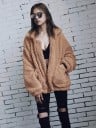 Γυναικεία ζεστή χνουδωτή μπουφάν με φερμουάρ και φαρδύ γιακά Ελεύθερη γραμμή με χαμηλωμένα ώμους Δύο μεγάλες μπροστινές τσέπες 20