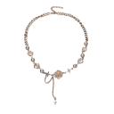 Γυναικείο choker με ασημένια όψη, κρεμαστό αστέρι με τέσσερις ακτίνες και ενσωματωμένα κρεμαστά πλανητών με διαφανείς κρυστάλλους και μπίλιες 1