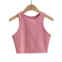 Γυναικείο crop top με φαρδιά τιράντα και O λαιμόκοψη Μονοχρωμία κοντό τοπ από πολυεστέρα και σπάντεξ Ελαστική γραμμή 5