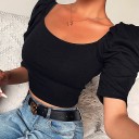 Γυναικείο crop top με ραμμένα μανίκια A1043 2