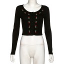 Γυναικείο μαύρο crop top με κουμπιά 2