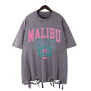 Γυναικείο oversized μπλουζάκι MALIBU BEACH με vintage εκτύπωση και διακοσμητικό δέσιμο Streetwear κορυφή Χαλαρή καλοκαιρινή μόδα Στυλάτα ρούχα ελεύθερου χρόνου 4