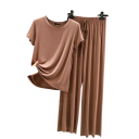 Γυναικείο πιτζάμα από modal και spandex Μονοχρωμία σύνολο με μπλούζα με κοντά μανίκια και λαιμόκοψη O Άνετες μακριές παντελόνες 8