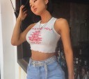 Γυναικείο πλεκτό crop top με εκτύπωση 3