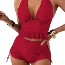 Γυναικείο tankini με βολάν και ψηλή μέση πολυεστέρας ελαστάνη δίδυμα μαγιό για παραλία κολύμπι και διακοπές 4