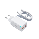 Gyors töltő hálózati 3 porttal 2x USB-C 1x USB-A akár 65W egyidejű töltés EU csatlakozó telefonhoz, táblagéphez, laptophoz 2