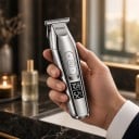 Haar- en baardtrimmer met T-mes voor mannen Instelbare snelheid LED-display Kammen van 1 tot 12 mm Zilver Elektrisch contourapparaat 6