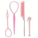 Haarstyling-Werkzeugset, 4-teilig, Haarschleifen, französische Zöpfe, Kamm mit Griff, Gummibandentferner, Friseurbedarf 3