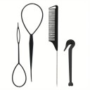 Haarstyling-Werkzeugset, 4-teilig, Haarschleifen, französische Zöpfe, Kamm mit Griff, Gummibandentferner, Friseurbedarf 1