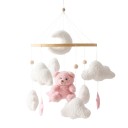 Hængende karrusel over krybben 45 x 25 cm Sovende bamse på månen, filtstjerner, skyer og kugler, træcirkel og perler 1