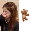 Hair Clip with Plush Teddy Bear Metal Barrette with Flocking Effect Cute Accessory for Women and Girls 2