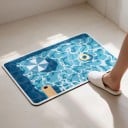 Halkskyddande badrumsmatta 40 x 60 cm med tryck av pool med solparasoll och simring med rundade hörn i blå färg 4