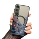 Hållbart magnetiskt fodral för Samsung Galaxy A35 Motiv av regnig japansk gata Stöd för trådlös laddning Svart ram Oranga knappar 6