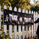 Halloween Banner Trick or Treat with Witches 200 x 40 cm Polyester with Metal Eyelets Black and White Decoration for Fence and Veranda Party Sign 3