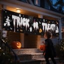 Halloween Banner Trick or Treat with Witches 200 x 40 cm Polyester with Metal Eyelets Black and White Decoration for Fence and Veranda Party Sign 4