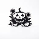 Halloween Dekoration für Tür oder Wand Ausgeschnittene Kürbis mit Sonnenblumen 30 x 25 cm Schwarze Silhouette Dekoratives Schild Herbstliche 1