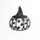 Halloween Dekoration für Tür oder Wand Kürbis mit Hexenhut 25 x 30 cm Flache 2D Silhouette Schwarz Sterne und Monde Wohnung Dekoration 1
