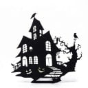 Halloween Dekoration für Türen Spukhaus mit Kürbissen und Baum Metallische Silhouette Eisen Schwarz Dekoratives Schild Eingang und Innenraum 1
