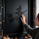 Halloween Dekoration til Døre Heks med Kat på Kost 30 x 25 cm Metal Silhuet Jern Sort Dekorativ Skilt Indgangs- og Boligudsmykning 4