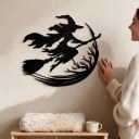 Halloween dekoration til døre Heks på kost med halvmåne 30 x 26 cm Metal silhuet Jern Sort Dekorativ skilt Indgangsudsmykning 4