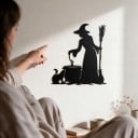 Halloween Door Decoration Witch by Cauldron with Broom and Cat 29 x 30 cm Black Silhouette Decorative Sign Entrance and Home Decoration 4