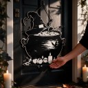 Halloween Door Hanging Decoration Witch's Cauldron with Hat 25 x 30 cm Flat 2D Silhouette Black Decorative Sign Entrance Decoration 6