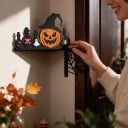 Halloween Eckdekoration für Türen oder Spiegel Kürbis mit Hut und Fläschchen für Zaubertränke 25 x 14,5 cm Schwarz und Orange Rahmen 6