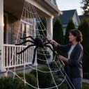 Halloween Gigantisch Spinnenweb 5 m Driehoekige Buitendecoratie Met Haak en 5 Grondpinnen Decoratie voor Huis en Tuin Halloween Decoratie 3