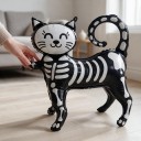 Halloween Inflatable Decoration Cat Skeleton Standing Balloon 52 x 47 cm Cat With Bones and Smiling Face Black and White For Parties 4