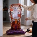 Halloween Opblaasdecoratie Mummie In Kist Staande Ballon 123 x 82 x 46 cm Met Kettingen en Opschrift RIP Oranje Wit en Paars Voor Feestjes 6