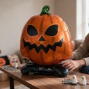 Halloween Opblaasdecoratie Pompoen Staande Ballon 65 x 85 cm Griezelig Gezicht Oranje Zwart en Groen Voor Halloweenfeest 6