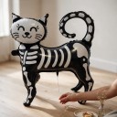 Halloween Opblaasdecoratie Skelet Kat Staande Ballon 52 x 47 cm Kat Met Botten en Glimlachend Gezicht Zwart en Wit Voor Feestjes 5