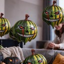 Halloween Oppustelige Balloner Græskar 10 stk Grøn Græskar Med Ondt Smil Og Røde Øjne Grøn Gul Og Rød Til Halloween Fest 2