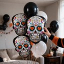 Halloween Oppustelige Balloner Hoved 5 stk 67 x 50 cm Mexicansk Dekoreret Hoved Calavera Med Blomster og Hjerter Hvid Sort og Farverig Til Fest 3