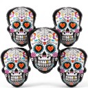 Halloween Oppustelige Balloner Hoved 5 stk 67 x 50 cm Mexicansk Dekoreret Hoved Calavera Med Blomster og Hjerter Hvid Sort og Farverig Til Fest 6