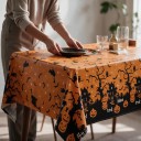 Halloween Tablecloth Spooky Scene with Pumpkins Rectangular 130 x 220 cm Glossy Surface Orange-Black Party and Celebration Decoration 2